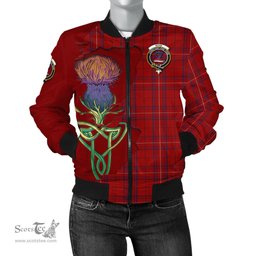 Scottish Rose of Kilravock Tartan Family Crest with Thistle and Scotland Map Tartan Plaid Bomber Jacket Scottish Plaid Tartan Plaid - ScotsTee - scotstee.com