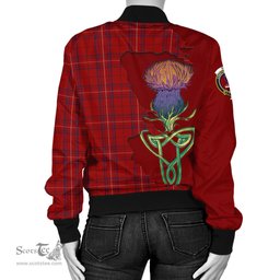 Scottish Rose of Kilravock Tartan Family Crest with Thistle and Scotland Map Tartan Plaid Bomber Jacket Scottish Plaid Tartan Plaid - ScotsTee - scotstee.com