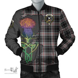 Scottish Moffat Modern Tartan Family Crest with Thistle and Scotland Map Tartan Plaid Bomber Jacket Scottish Plaid Tartan Plaid - ScotsTee - scotstee.com