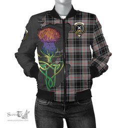 Scottish Moffat Modern Tartan Family Crest with Thistle and Scotland Map Tartan Plaid Bomber Jacket Scottish Plaid Tartan Plaid - ScotsTee - scotstee.com