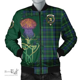 Scottish Stewart Hunting Modern Tartan Family Crest with Thistle and Scotland Map Tartan Plaid Bomber Jacket Scottish Plaid Tartan Plaid - ScotsTee - scotstee.com