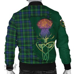 Scottish Stewart Hunting Modern Tartan Family Crest with Thistle and Scotland Map Tartan Plaid Bomber Jacket Scottish Plaid Tartan Plaid - ScotsTee - scotstee.com