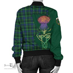 Scottish Stewart Hunting Modern Tartan Family Crest with Thistle and Scotland Map Tartan Plaid Bomber Jacket Scottish Plaid Tartan Plaid - ScotsTee - scotstee.com