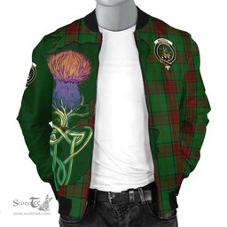 Scottish Maxwell Hunting Tartan Family Crest with Thistle and Scotland Map Tartan Plaid Bomber Jacket Scottish Plaid Tartan Plaid - ScotsTee - scotstee.com