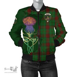 Scottish Maxwell Hunting Tartan Family Crest with Thistle and Scotland Map Tartan Plaid Bomber Jacket Scottish Plaid Tartan Plaid - ScotsTee - scotstee.com