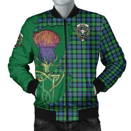 Scottish Murray of Atholl Ancient Tartan Family Crest with Thistle and Scotland Map Tartan Plaid Bomber Jacket Scottish Plaid Tartan Plaid - ScotsTee - scotstee.com