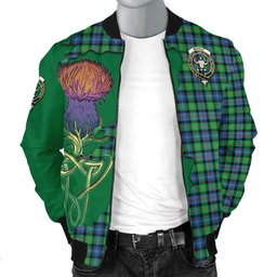 Scottish Murray of Atholl Ancient Tartan Family Crest with Thistle and Scotland Map Tartan Plaid Bomber Jacket Scottish Plaid Tartan Plaid - ScotsTee - scotstee.com