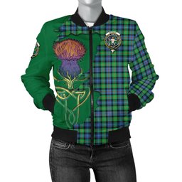 Scottish Murray of Atholl Ancient Tartan Family Crest with Thistle and Scotland Map Tartan Plaid Bomber Jacket Scottish Plaid Tartan Plaid - ScotsTee - scotstee.com