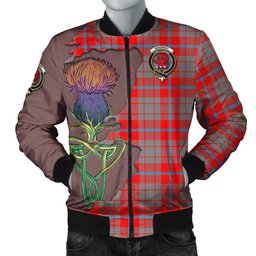 Scottish Moubray Tartan Family Crest with Thistle and Scotland Map Tartan Plaid Bomber Jacket Scottish Plaid Tartan Plaid - ScotsTee - scotstee.com
