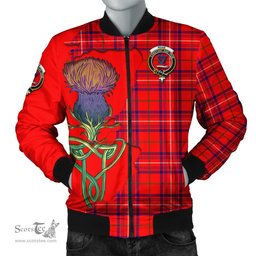 Scottish Rose Modern Tartan Family Crest with Thistle and Scotland Map Tartan Plaid Bomber Jacket Scottish Plaid Tartan Plaid - ScotsTee - scotstee.com