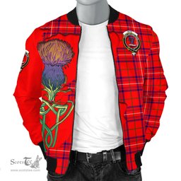 Scottish Rose Modern Tartan Family Crest with Thistle and Scotland Map Tartan Plaid Bomber Jacket Scottish Plaid Tartan Plaid - ScotsTee - scotstee.com