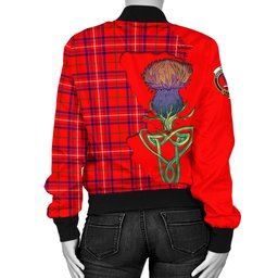 Scottish Rose Modern Tartan Family Crest with Thistle and Scotland Map Tartan Plaid Bomber Jacket Scottish Plaid Tartan Plaid - ScotsTee - scotstee.com