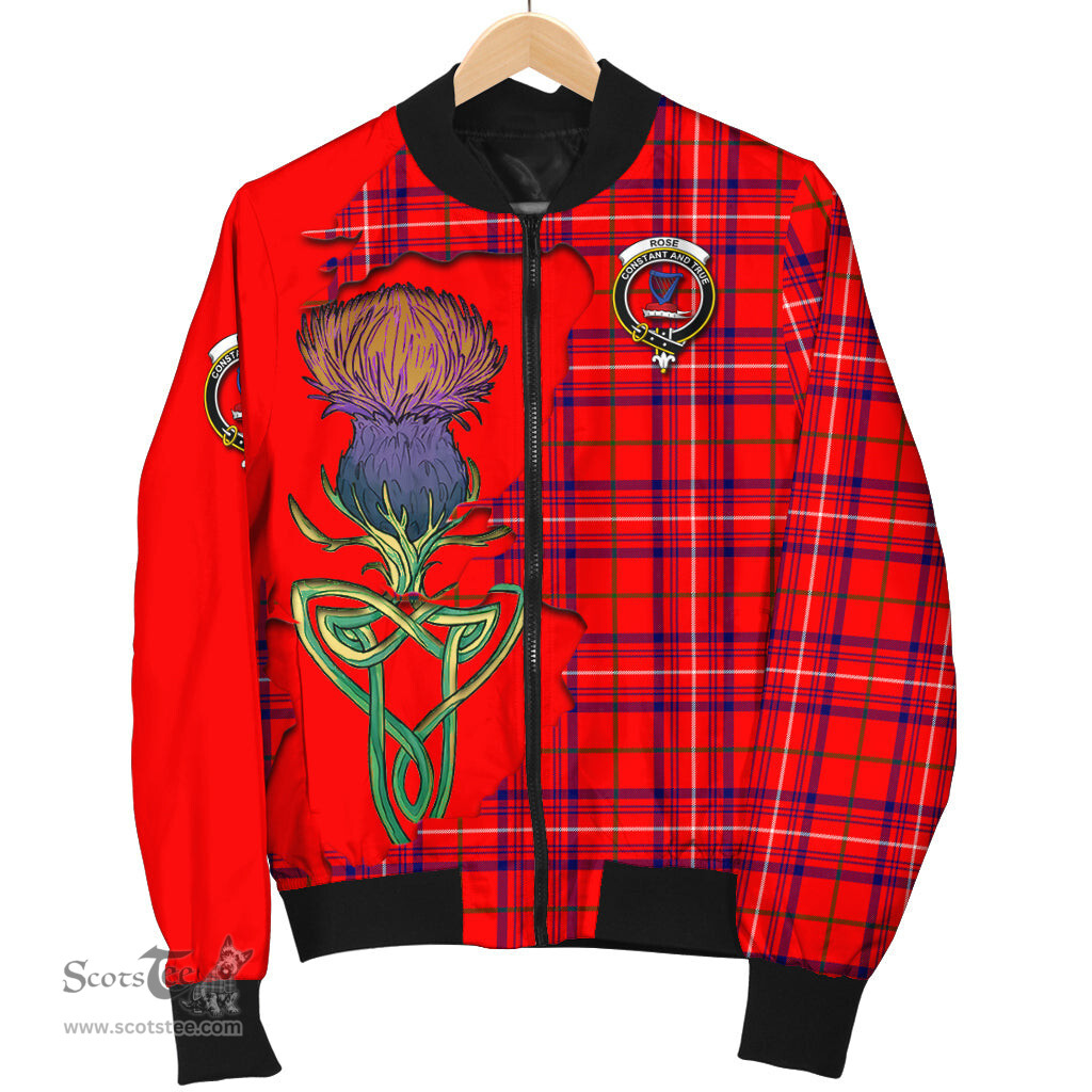Scottish Rose Modern Tartan Family Crest with Thistle and Scotland Map Tartan Plaid Bomber Jacket Scottish Plaid Tartan Plaid - ScotsTee - scotstee.com