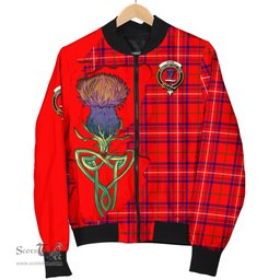 Scottish Rose Modern Tartan Family Crest with Thistle and Scotland Map Tartan Plaid Bomber Jacket Scottish Plaid Tartan Plaid - ScotsTee - scotstee.com