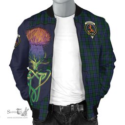 Scottish Sutherland Tartan Family Crest with Thistle and Scotland Map Tartan Plaid Bomber Jacket Scottish Plaid Tartan Plaid - ScotsTee - scotstee.com