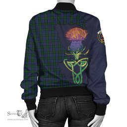 Scottish Sutherland Tartan Family Crest with Thistle and Scotland Map Tartan Plaid Bomber Jacket Scottish Plaid Tartan Plaid - ScotsTee - scotstee.com