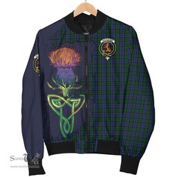 Scottish Sutherland Tartan Family Crest with Thistle and Scotland Map Tartan Plaid Bomber Jacket Scottish Plaid Tartan Plaid - ScotsTee - scotstee.com