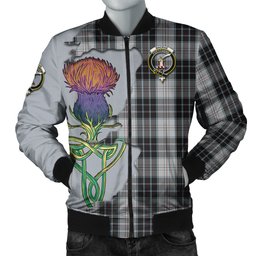 Scottish MacRae Dress Tartan Family Crest with Thistle and Scotland Map Tartan Plaid Bomber Jacket Scottish Plaid Tartan Plaid - ScotsTee - scotstee.com