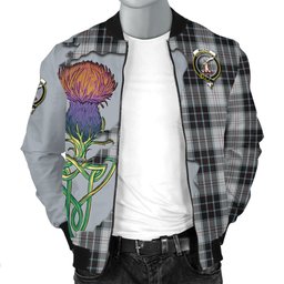 Scottish MacRae Dress Tartan Family Crest with Thistle and Scotland Map Tartan Plaid Bomber Jacket Scottish Plaid Tartan Plaid - ScotsTee - scotstee.com
