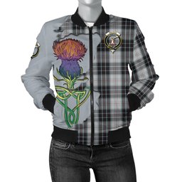 Scottish MacRae Dress Tartan Family Crest with Thistle and Scotland Map Tartan Plaid Bomber Jacket Scottish Plaid Tartan Plaid - ScotsTee - scotstee.com