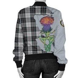 Scottish MacRae Dress Tartan Family Crest with Thistle and Scotland Map Tartan Plaid Bomber Jacket Scottish Plaid Tartan Plaid - ScotsTee - scotstee.com