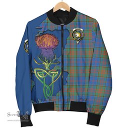 Scottish Stewart of Appin Hunting Ancient Tartan Family Crest with Thistle and Scotland Map Tartan Plaid Bomber Jacket Scottish Plaid Tartan Plaid - ScotsTee - scotstee.com