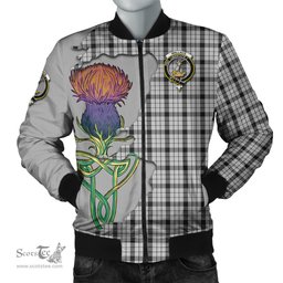 Scottish Wallace Dress Tartan Family Crest with Thistle and Scotland Map Tartan Plaid Bomber Jacket Scottish Plaid Tartan Plaid - ScotsTee - scotstee.com