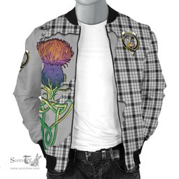 Scottish Wallace Dress Tartan Family Crest with Thistle and Scotland Map Tartan Plaid Bomber Jacket Scottish Plaid Tartan Plaid - ScotsTee - scotstee.com