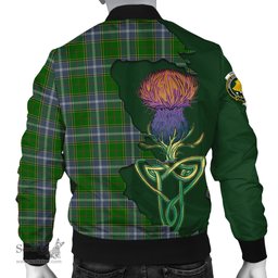 Scottish Pringle Tartan Family Crest with Thistle and Scotland Map Tartan Plaid Bomber Jacket Scottish Plaid Tartan Plaid - ScotsTee - scotstee.com