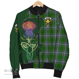 Scottish Pringle Tartan Family Crest with Thistle and Scotland Map Tartan Plaid Bomber Jacket Scottish Plaid Tartan Plaid - ScotsTee - scotstee.com