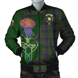 Scottish Stewart of Appin Hunting Tartan Family Crest with Thistle and Scotland Map Tartan Plaid Bomber Jacket Scottish Plaid Tartan Plaid - ScotsTee - scotstee.com