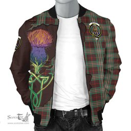 Scottish Scott Brown Ancient Tartan Family Crest with Thistle and Scotland Map Tartan Plaid Bomber Jacket Scottish Plaid Tartan Plaid - ScotsTee - scotstee.com