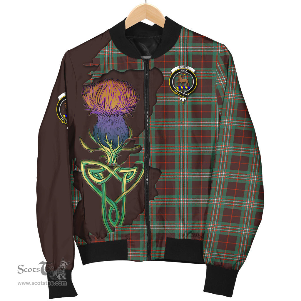 Scottish Scott Brown Ancient Tartan Family Crest with Thistle and Scotland Map Tartan Plaid Bomber Jacket Scottish Plaid Tartan Plaid - ScotsTee - scotstee.com