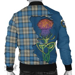 Scottish Napier Ancient Tartan Family Crest with Thistle and Scotland Map Tartan Plaid Bomber Jacket Scottish Plaid Tartan Plaid - ScotsTee - scotstee.com
