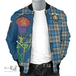 Scottish Napier Ancient Tartan Family Crest with Thistle and Scotland Map Tartan Plaid Bomber Jacket Scottish Plaid Tartan Plaid - ScotsTee - scotstee.com