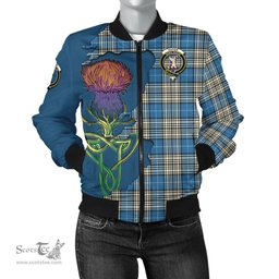 Scottish Napier Ancient Tartan Family Crest with Thistle and Scotland Map Tartan Plaid Bomber Jacket Scottish Plaid Tartan Plaid - ScotsTee - scotstee.com