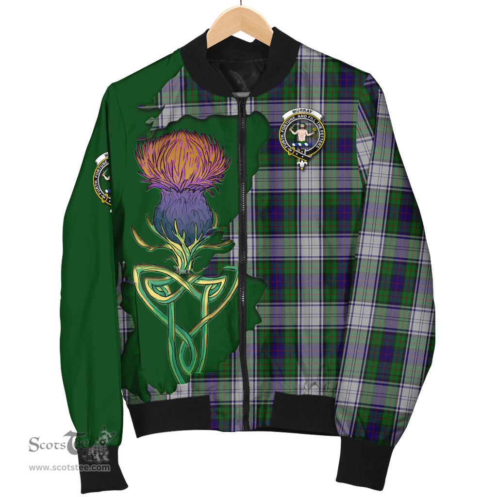 Scottish Murray of Atholl Dress Tartan Family Crest with Thistle and Scotland Map Tartan Plaid Bomber Jacket Scottish Plaid Tartan Plaid - ScotsTee - scotstee.com
