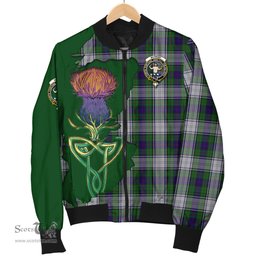 Scottish Murray of Atholl Dress Tartan Family Crest with Thistle and Scotland Map Tartan Plaid Bomber Jacket Scottish Plaid Tartan Plaid - ScotsTee - scotstee.com