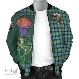 Scottish Melville Ancient Tartan Family Crest with Thistle and Scotland Map Tartan Plaid Bomber Jacket Scottish Plaid Tartan Plaid - ScotsTee - scotstee.com