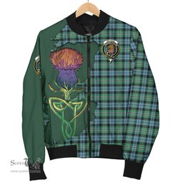Scottish Melville Ancient Tartan Family Crest with Thistle and Scotland Map Tartan Plaid Bomber Jacket Scottish Plaid Tartan Plaid - ScotsTee - scotstee.com