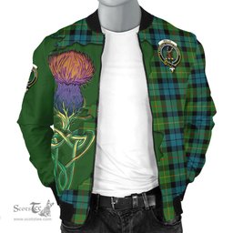 Scottish Rollo Ancient Tartan Family Crest with Thistle and Scotland Map Tartan Plaid Bomber Jacket Scottish Plaid Tartan Plaid - ScotsTee - scotstee.com