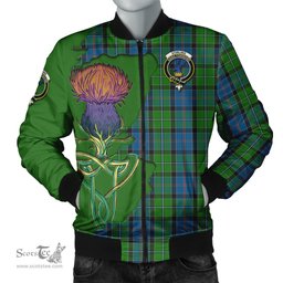 Scottish Stirling Tartan Family Crest with Thistle and Scotland Map Tartan Plaid Bomber Jacket Scottish Plaid Tartan Plaid - ScotsTee - scotstee.com
