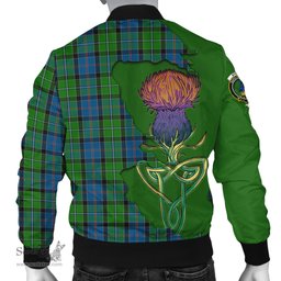 Scottish Stirling Tartan Family Crest with Thistle and Scotland Map Tartan Plaid Bomber Jacket Scottish Plaid Tartan Plaid - ScotsTee - scotstee.com