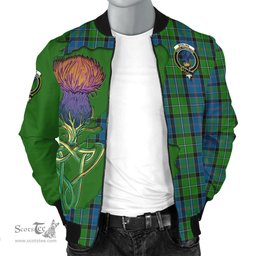 Scottish Stirling Tartan Family Crest with Thistle and Scotland Map Tartan Plaid Bomber Jacket Scottish Plaid Tartan Plaid - ScotsTee - scotstee.com