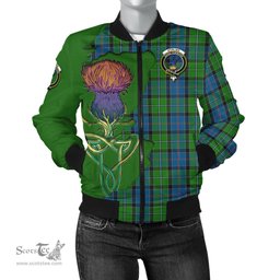 Scottish Stirling Tartan Family Crest with Thistle and Scotland Map Tartan Plaid Bomber Jacket Scottish Plaid Tartan Plaid - ScotsTee - scotstee.com