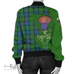 Scottish Stirling Tartan Family Crest with Thistle and Scotland Map Tartan Plaid Bomber Jacket Scottish Plaid Tartan Plaid - ScotsTee - scotstee.com