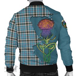 Scottish Thomson Tartan Family Crest with Thistle and Scotland Map Tartan Plaid Bomber Jacket Scottish Plaid Tartan Plaid - ScotsTee - scotstee.com