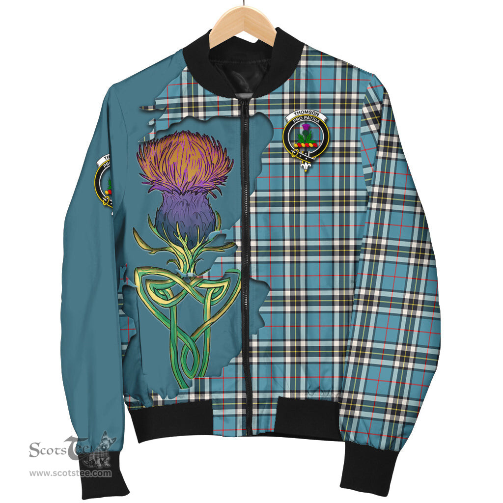 Scottish Thomson Tartan Family Crest with Thistle and Scotland Map Tartan Plaid Bomber Jacket Scottish Plaid Tartan Plaid - ScotsTee - scotstee.com