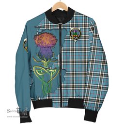 Scottish Thomson Tartan Family Crest with Thistle and Scotland Map Tartan Plaid Bomber Jacket Scottish Plaid Tartan Plaid - ScotsTee - scotstee.com