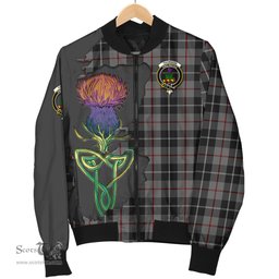 Scottish Thompson Grey Tartan Family Crest with Thistle and Scotland Map Tartan Plaid Bomber Jacket Scottish Plaid Tartan Plaid - ScotsTee - scotstee.com